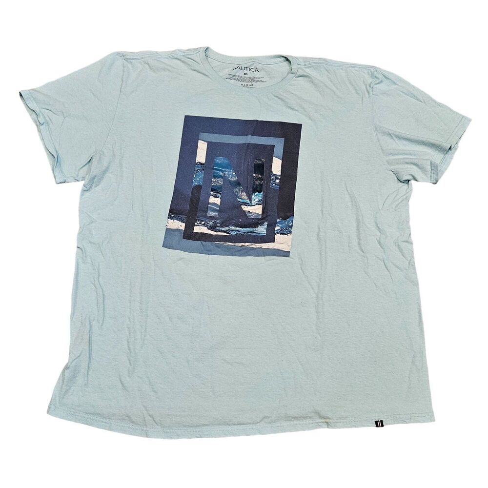 Nautica Men's Sea Blue Short Sleeve Graphic T-Shirt 100% Cotton Size 2XL XXL